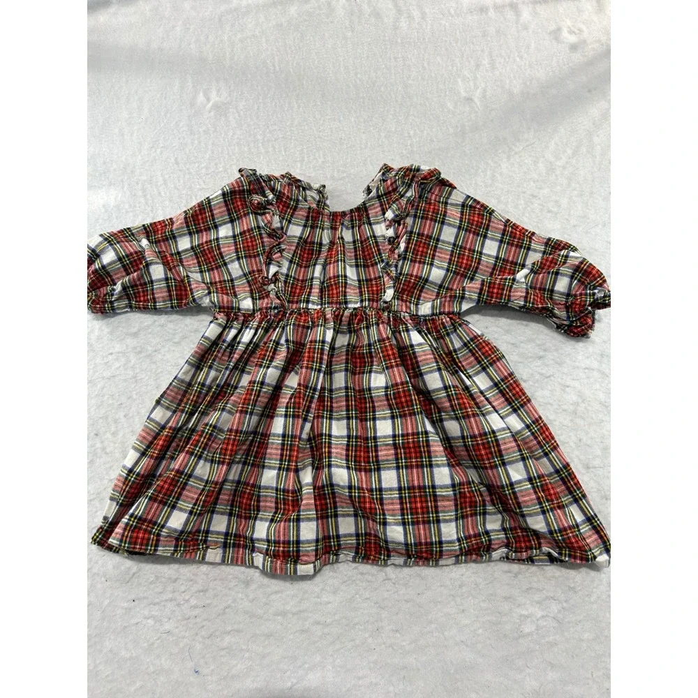 Crewcuts J.Crew Girls Red Plaid Ruffle Dress Size 4 Holiday Tartan Long Sleeve